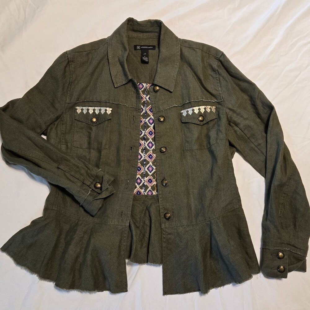 INC Womens Army Green Light Linen Jacket